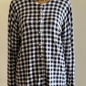 Foxcroft Black & White checkered cardigan 80%Rayon 20%Nylon L